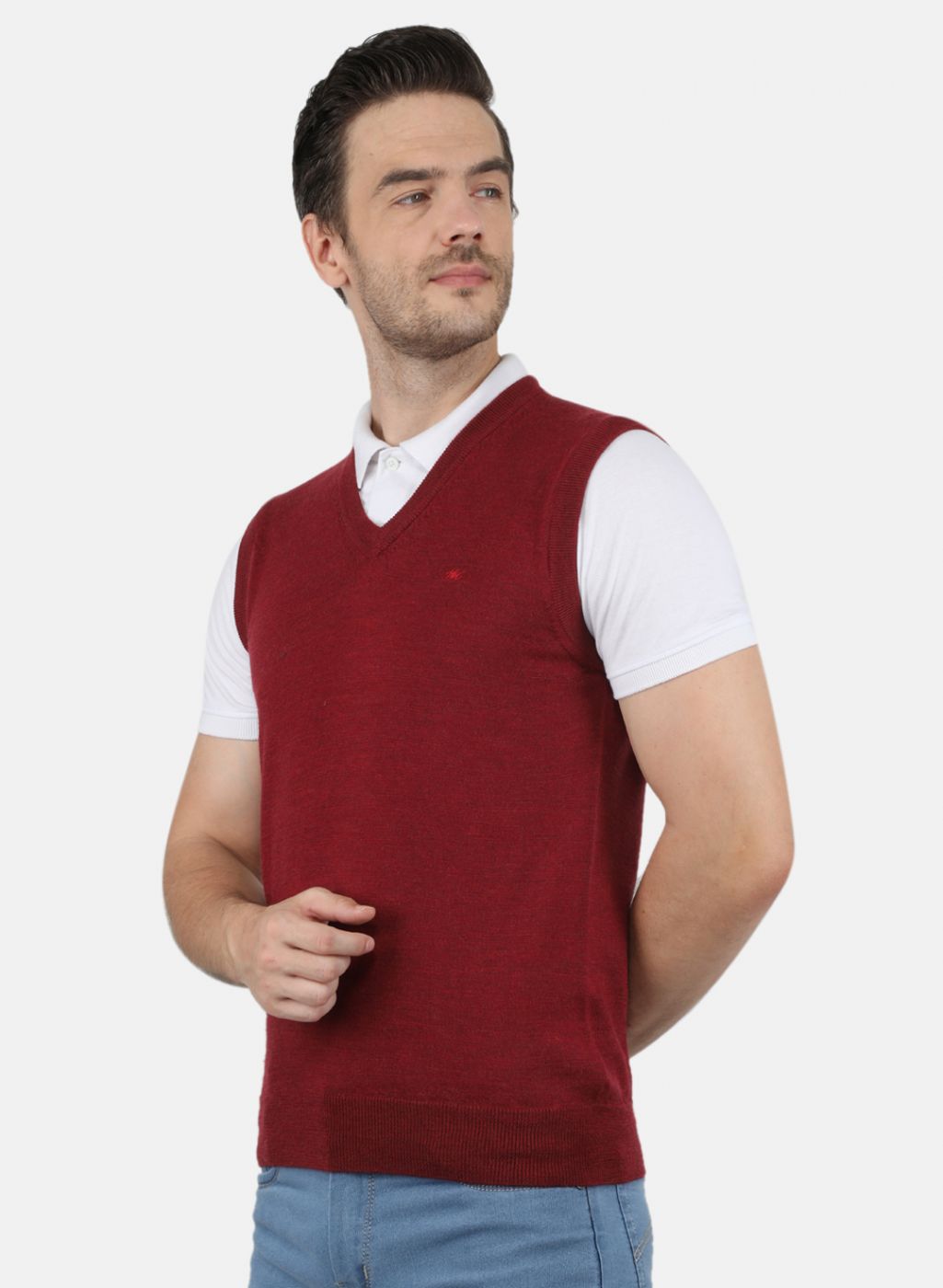 Men Maroon Solid Sweater