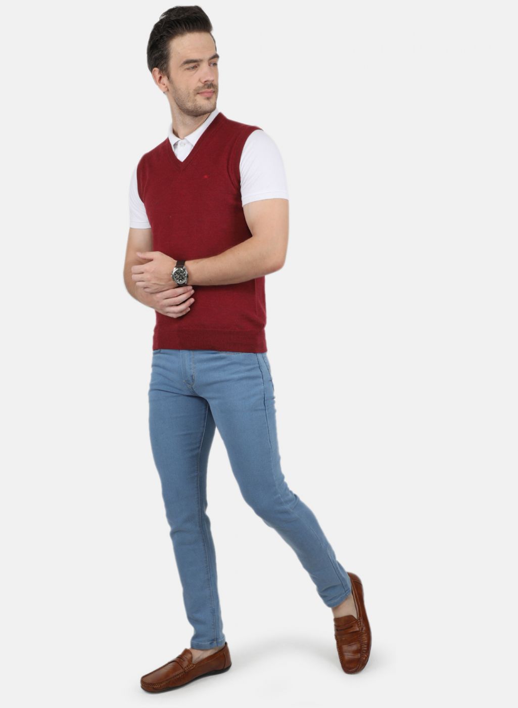 Men Maroon Solid Sweater