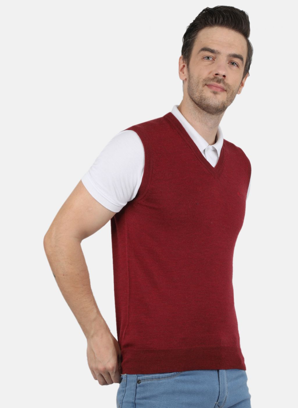 Men Maroon Solid Sweater