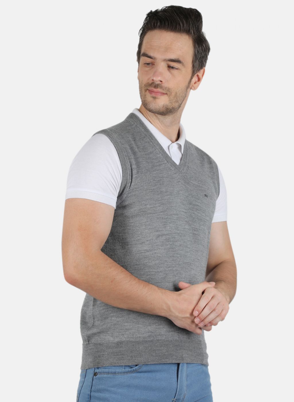 Men Grey Solid Sweater