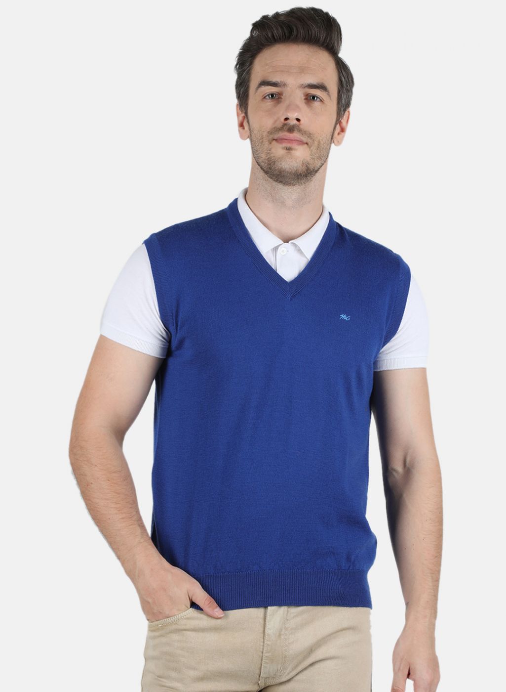 Men Blue Solid Sweater