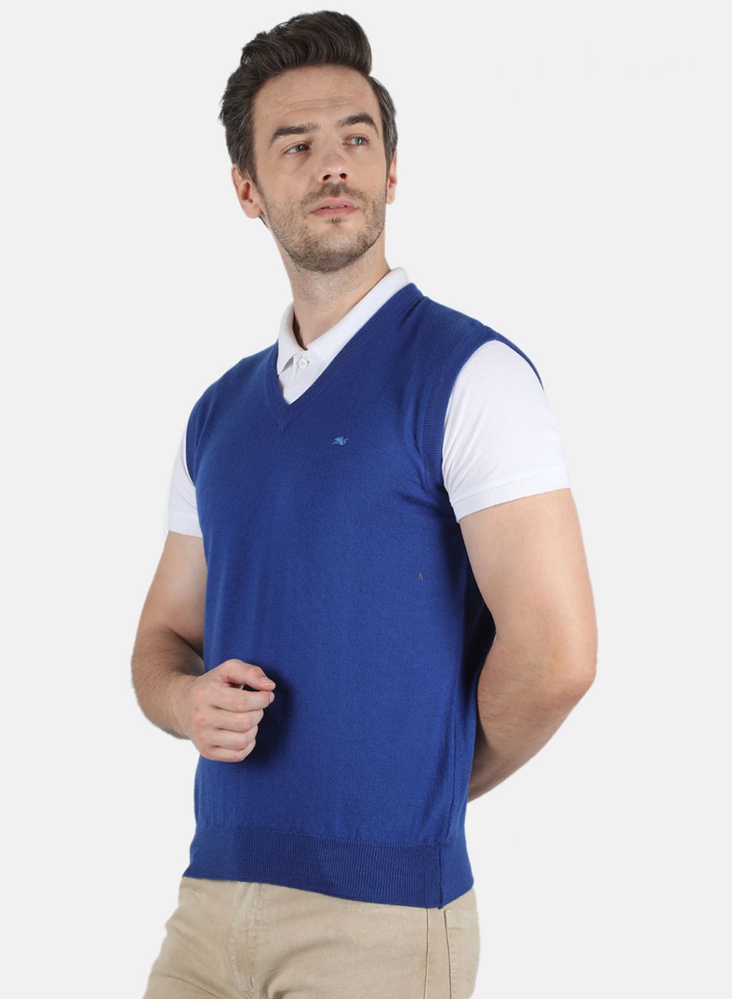 Men Blue Solid Sweater