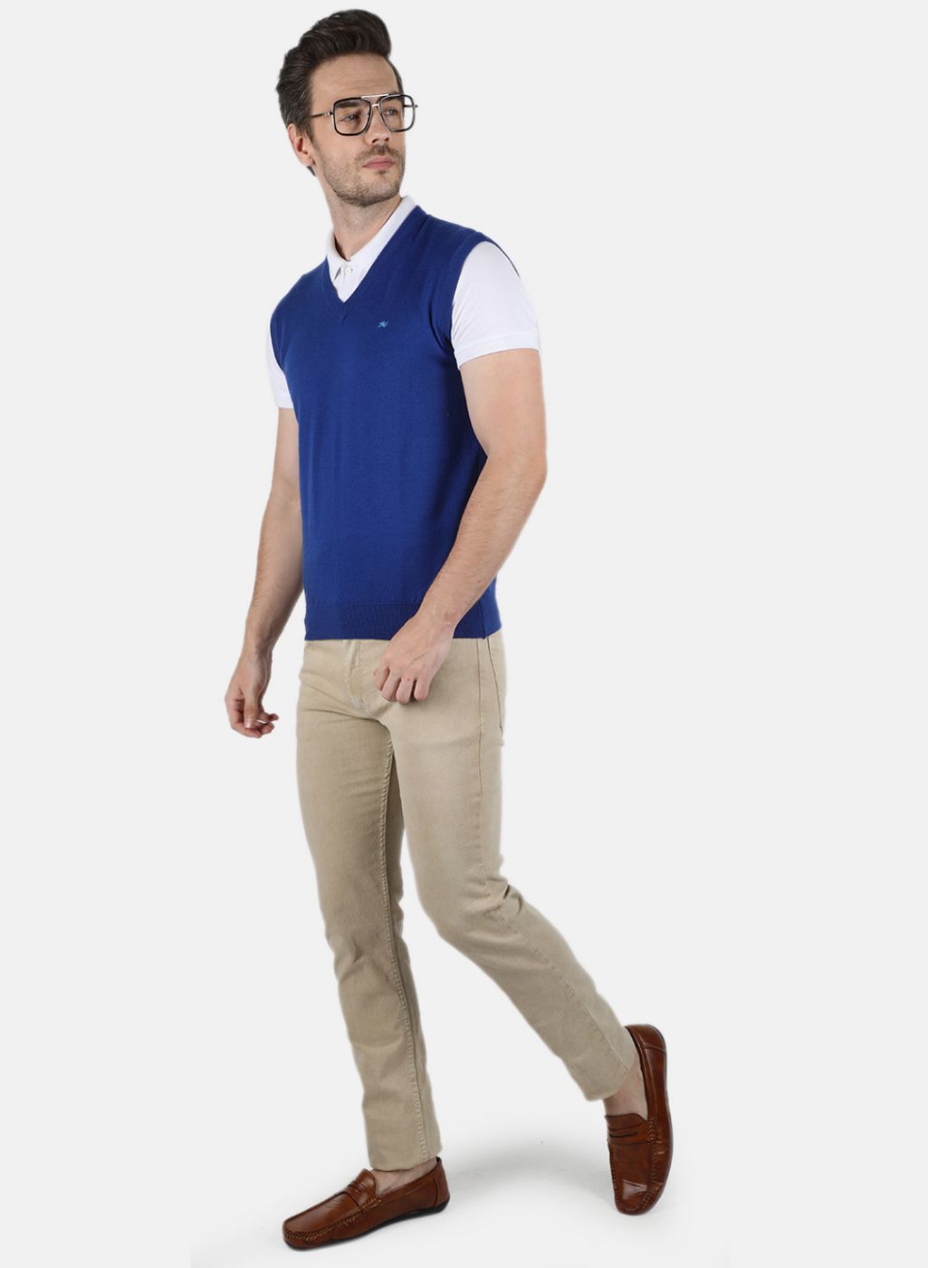 Men Blue Solid Sweater