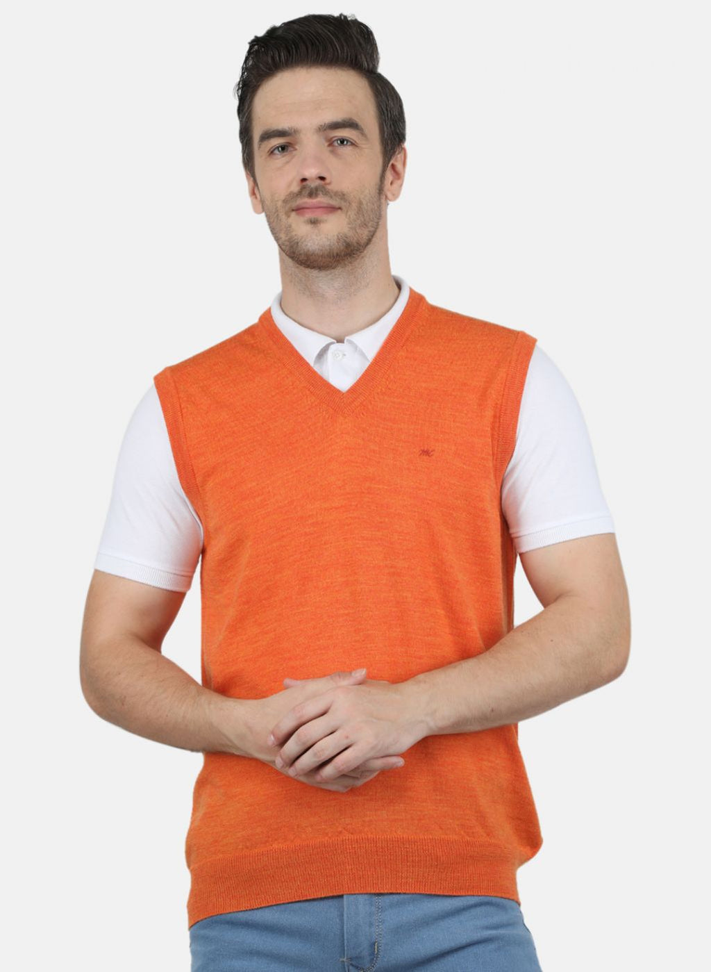 Men Orange Solid Sweater