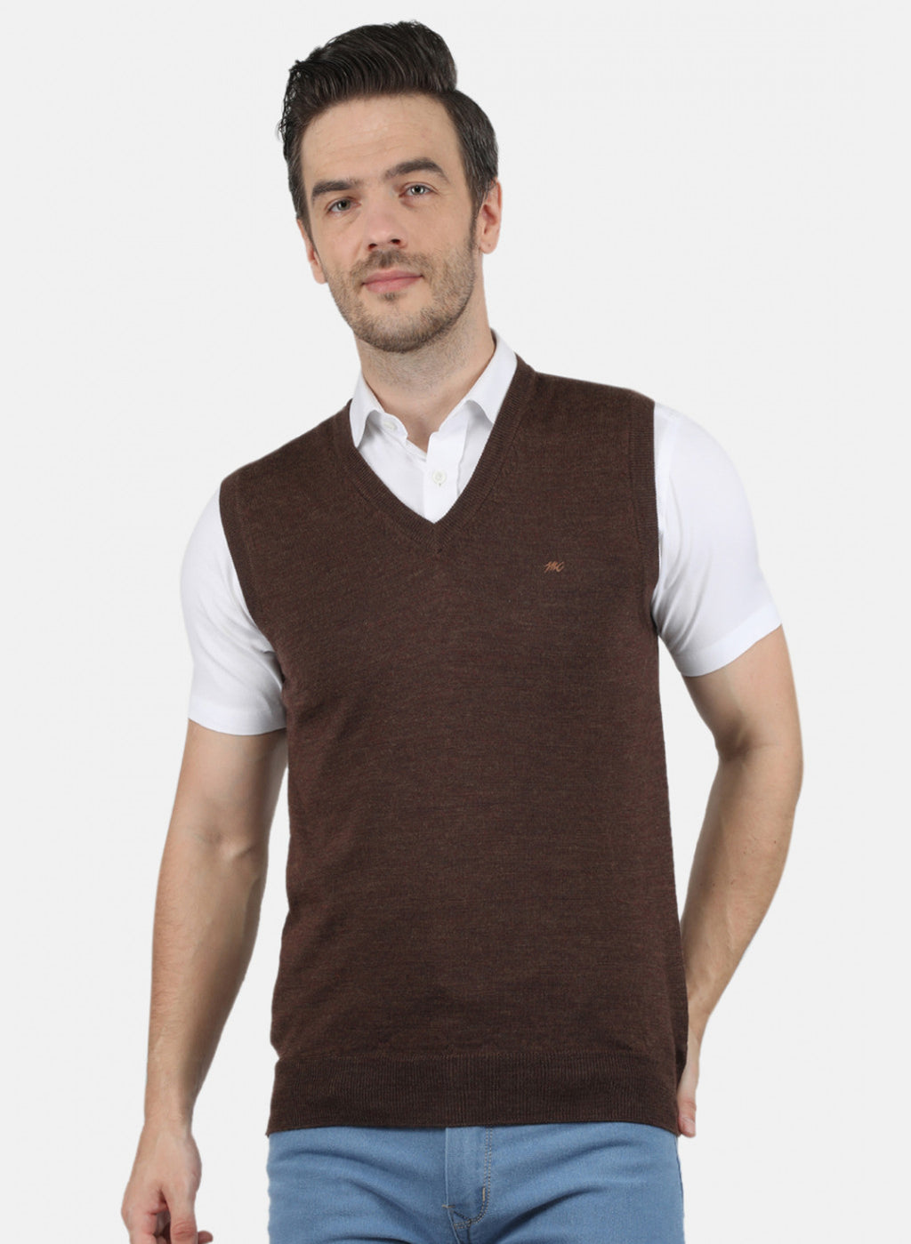 Men Brown Solid Sweater