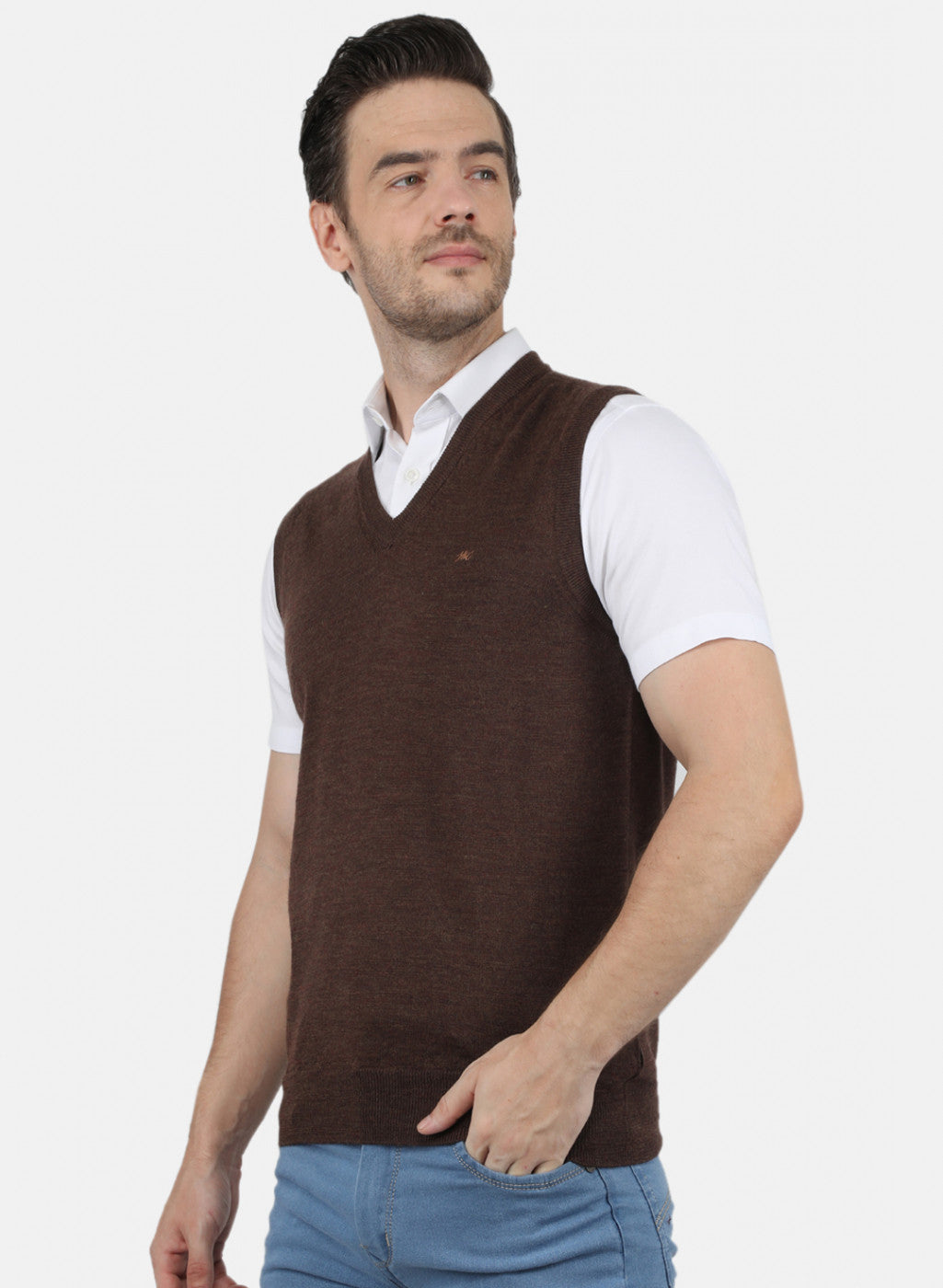 Men Brown Solid Sweater