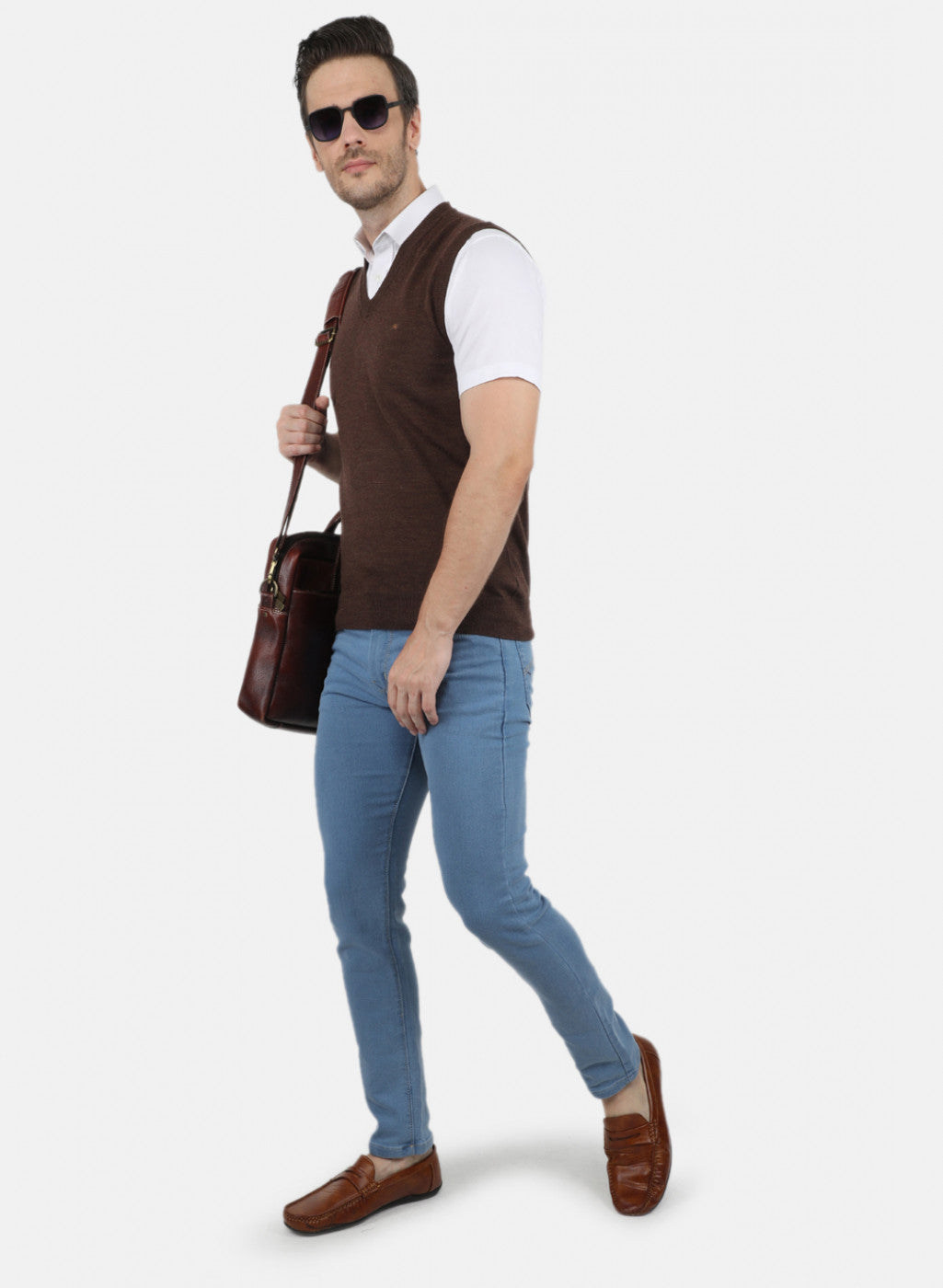 Men Brown Solid Sweater