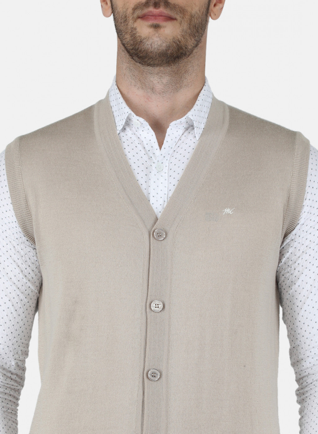Men Beige Solid Cardigan