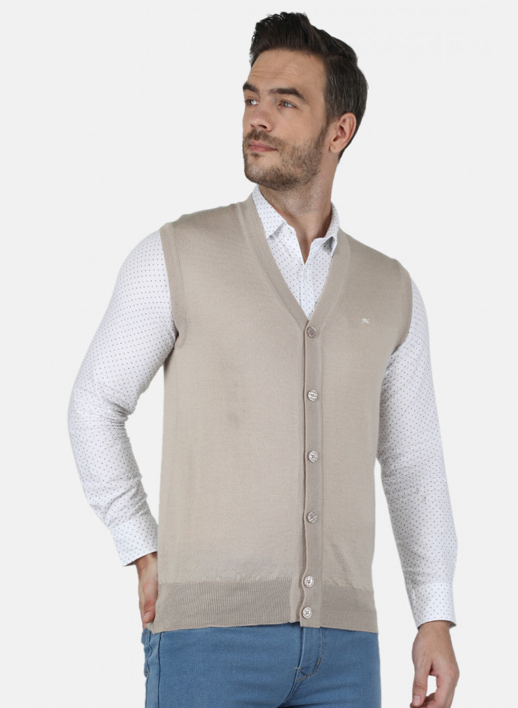 Men Beige Solid Cardigan