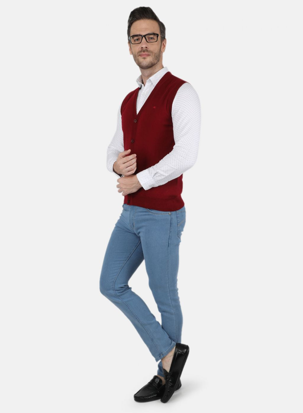 Men Maroon Solid Cardigan