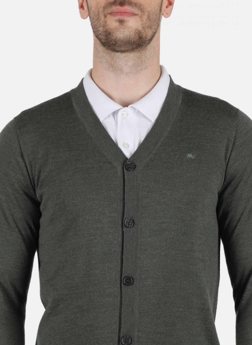 Men Olive Solid Cardigan
