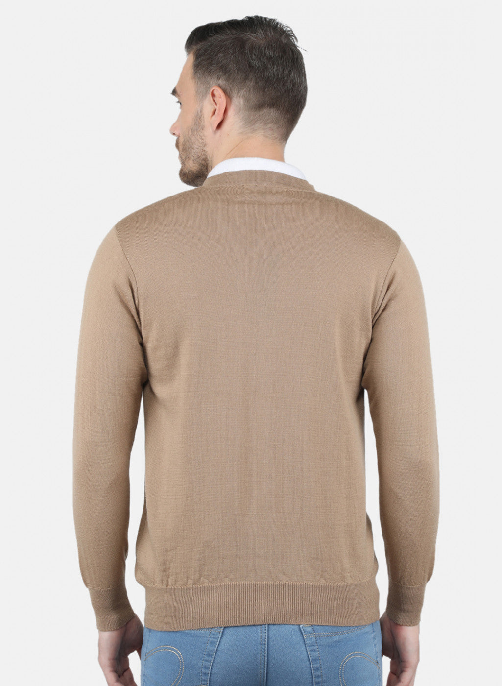 Men Beige Solid Cardigan