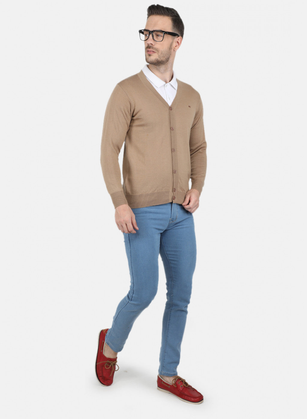 Men Beige Solid Cardigan
