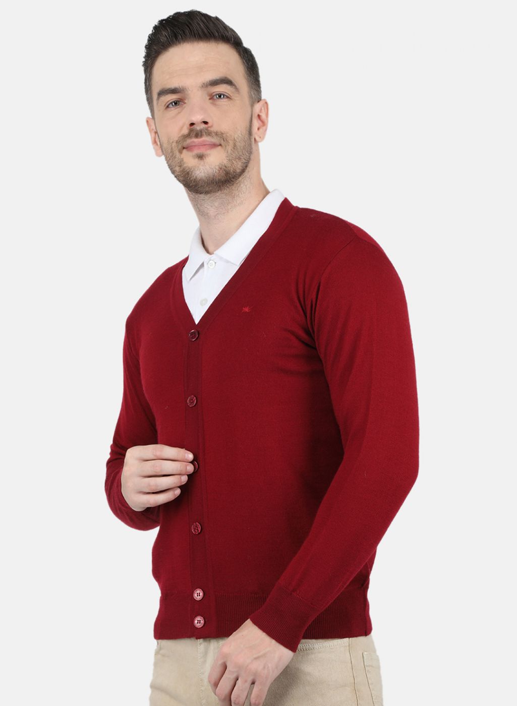 Men Maroon Solid Cardigan