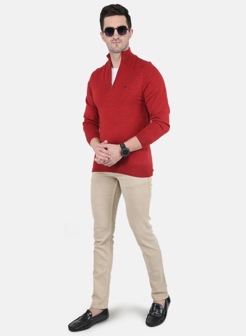 Men Red Solid Pullover