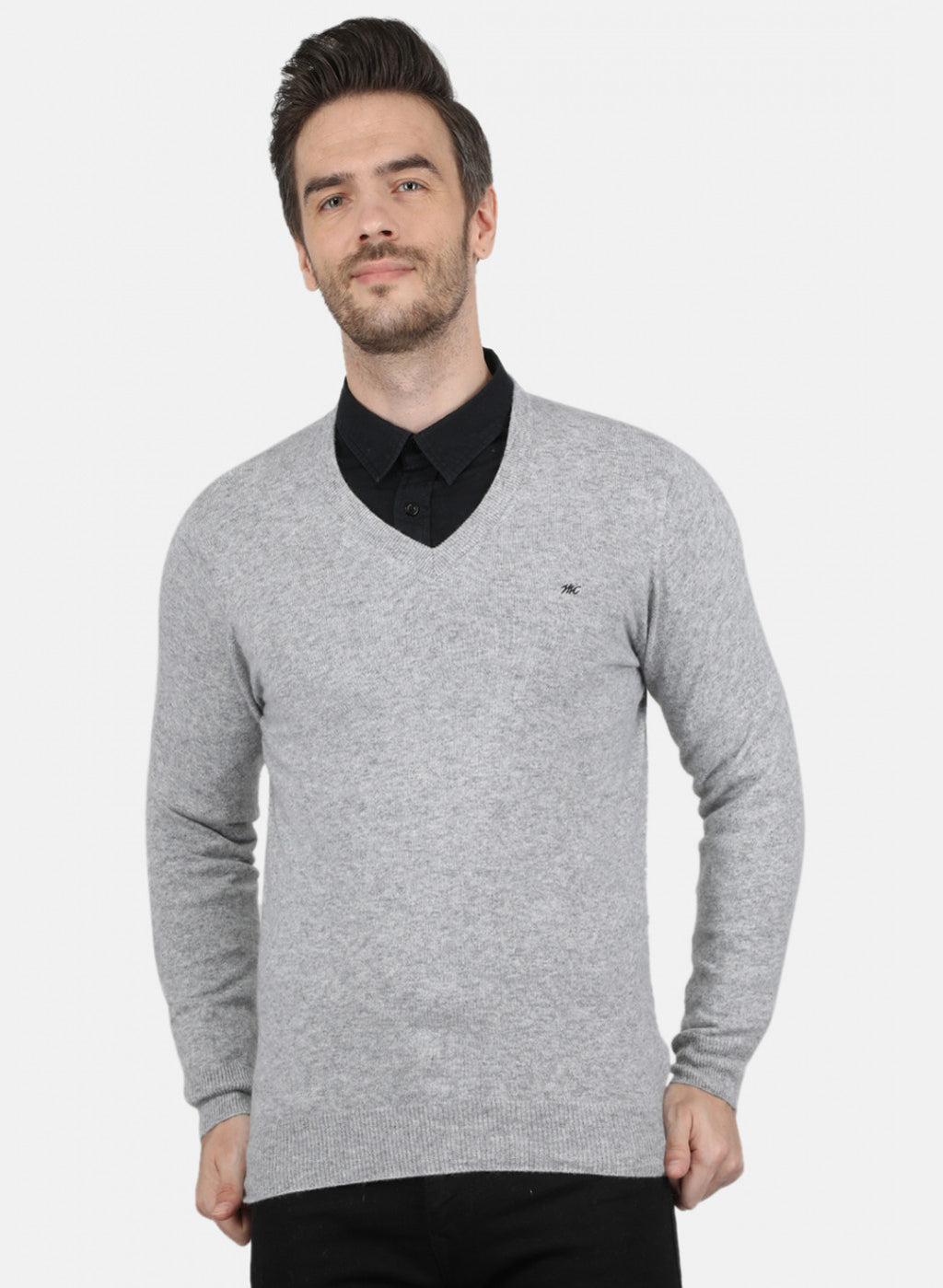 Men Grey Solid Pullover