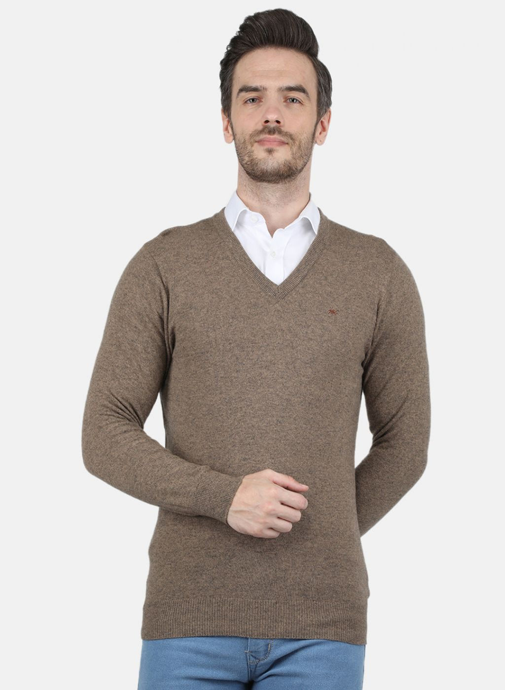 Men Beige Solid Pullover