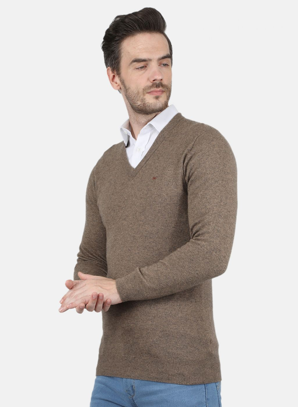 Men Beige Solid Pullover