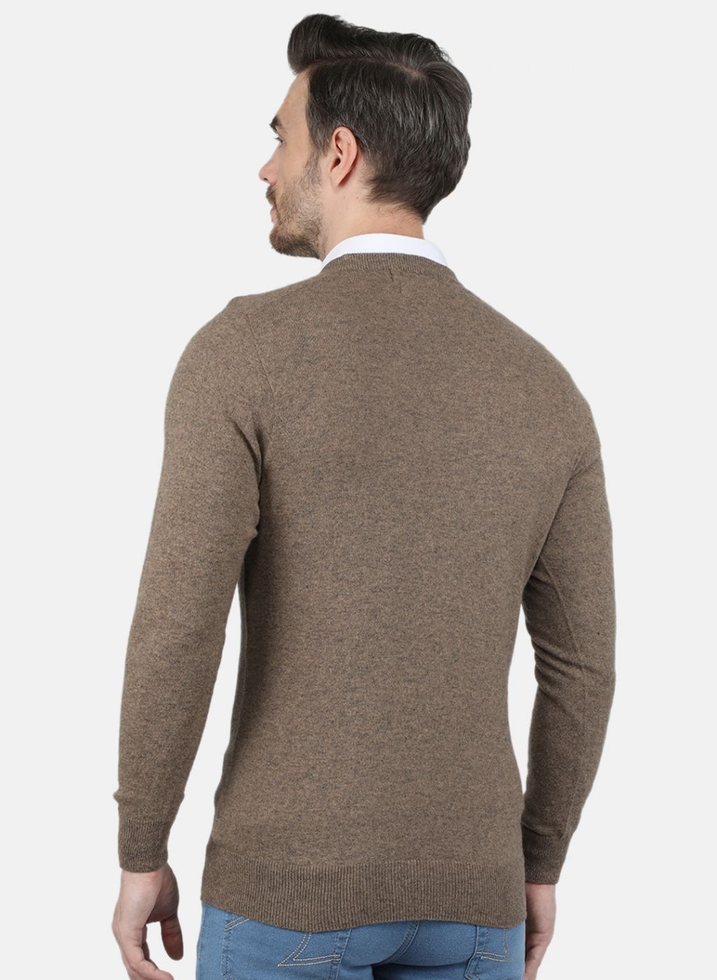 Men Beige Solid Pullover