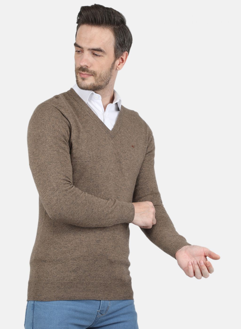 Men Beige Solid Pullover