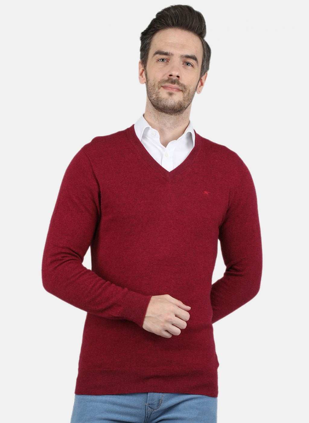 Men Red Solid Pullover