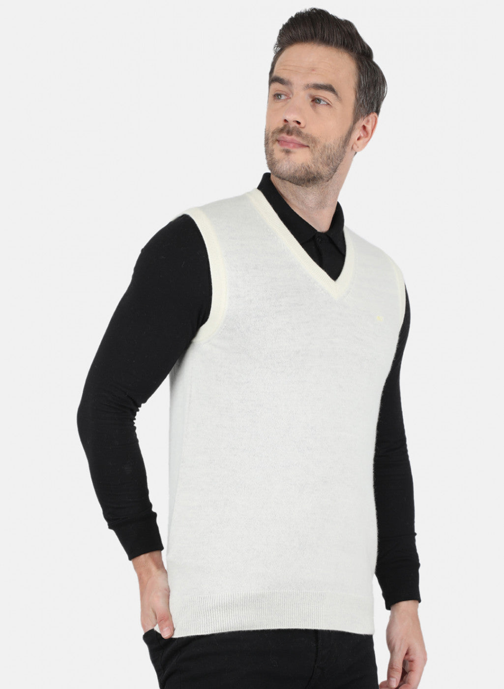 Men White Solid Sweater