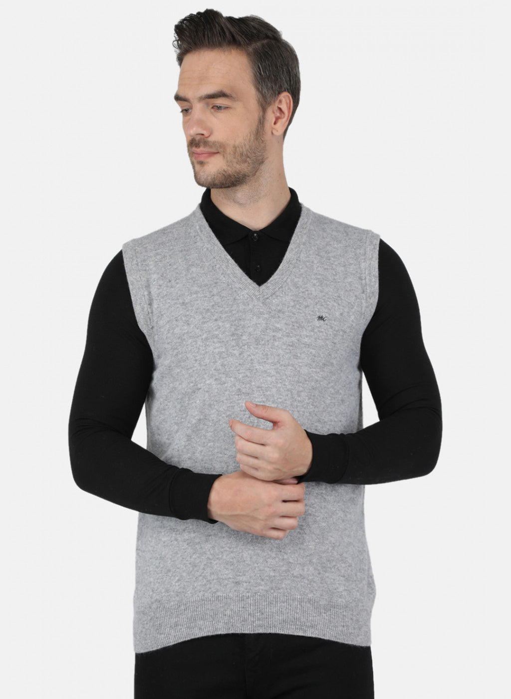 Men Grey Solid Sweater