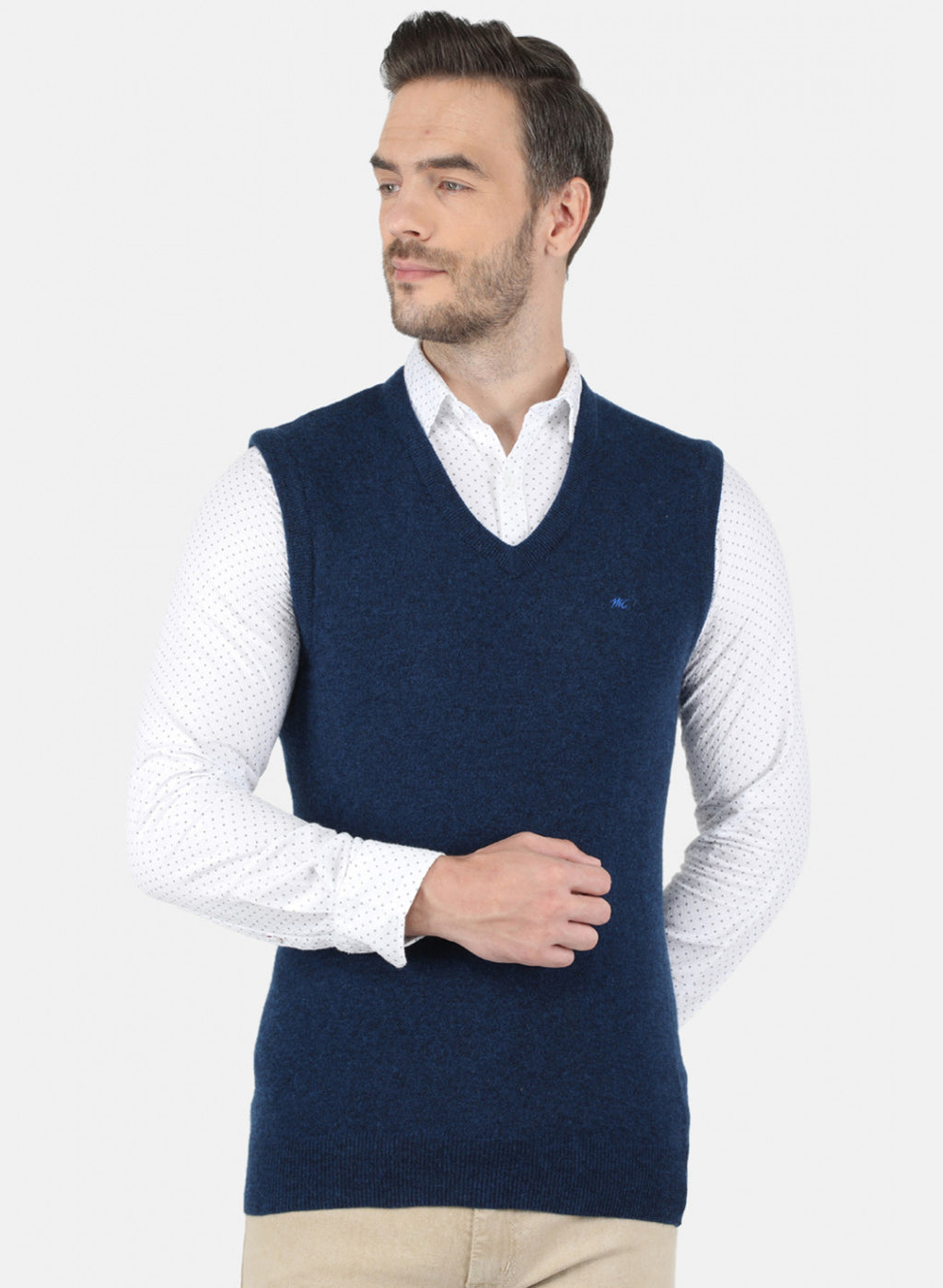 Men Blue Solid Sweater
