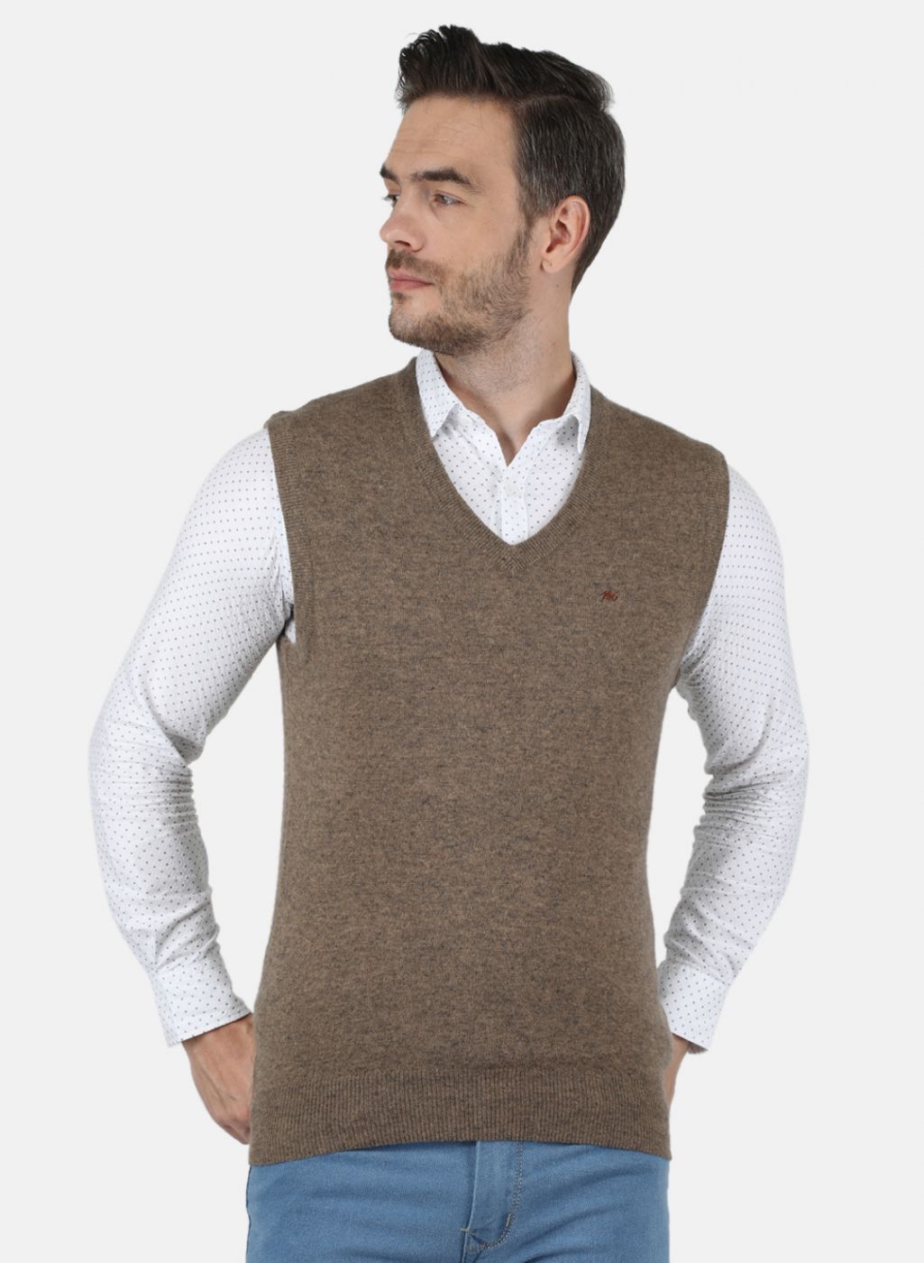 Men Beige Solid Sweater