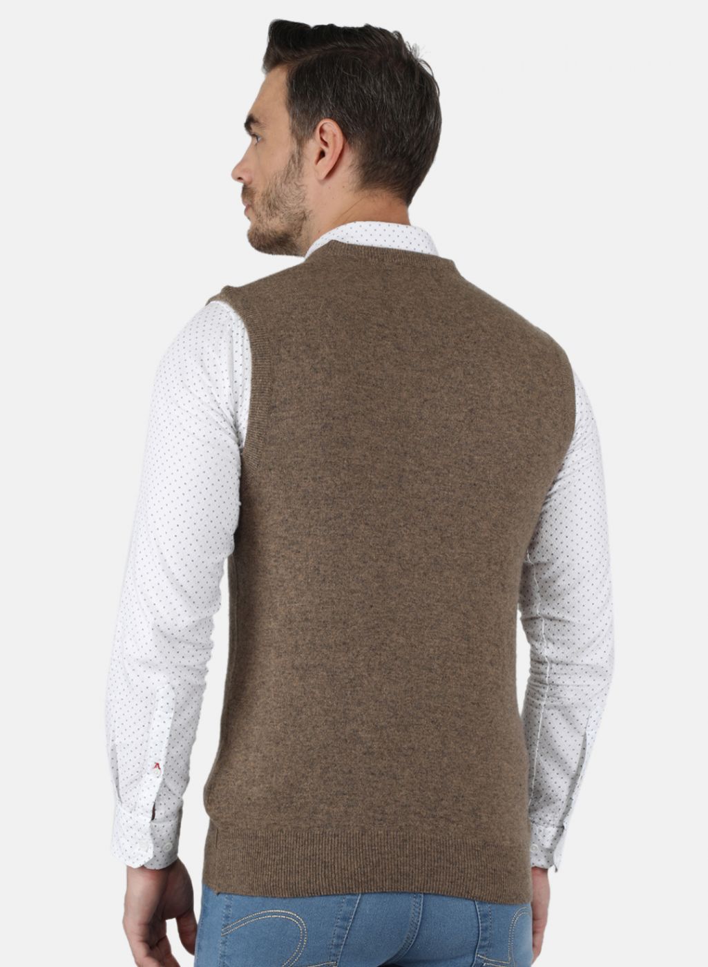 Men Beige Solid Sweater