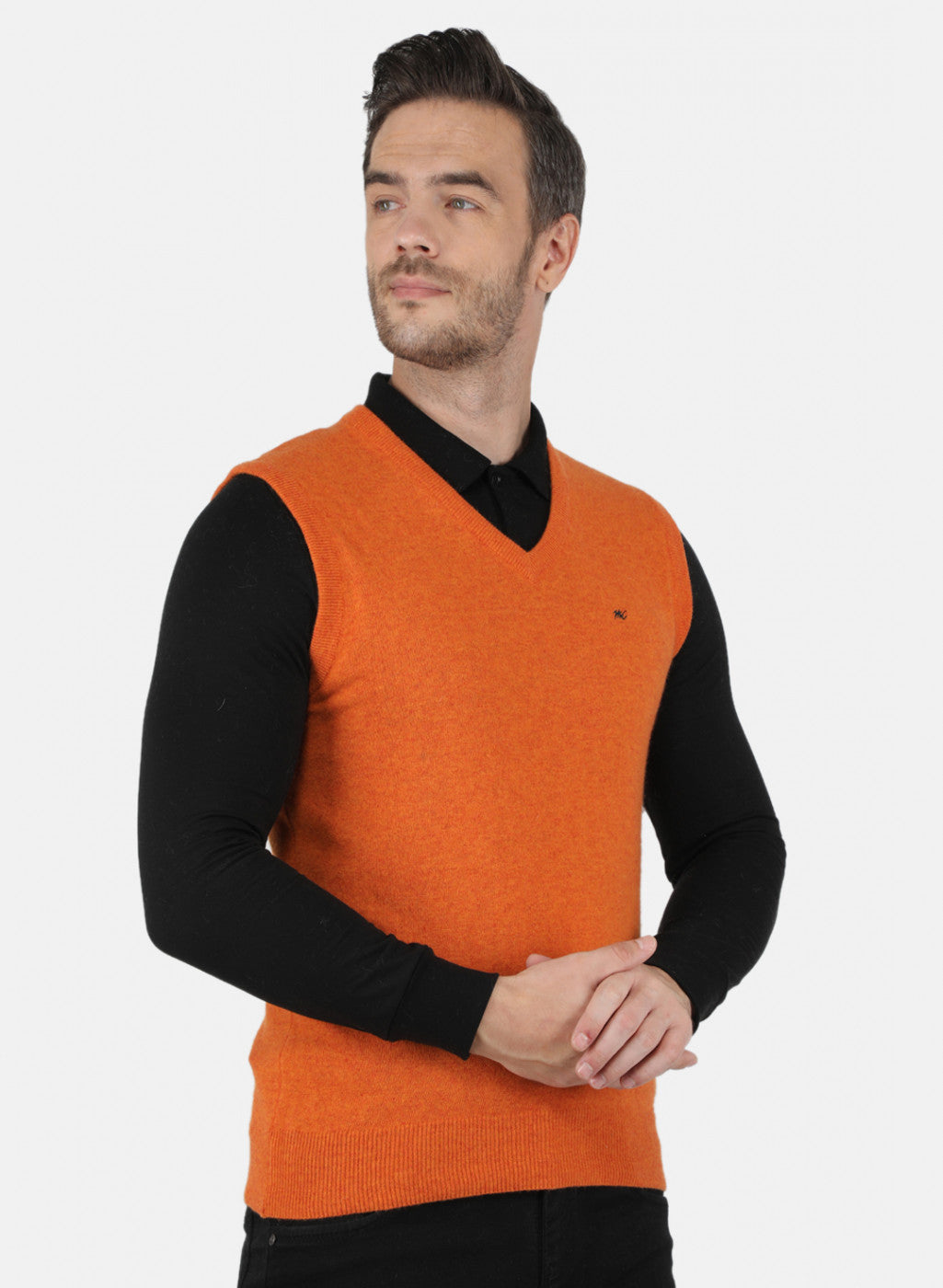 Men Orange Solid Sweater