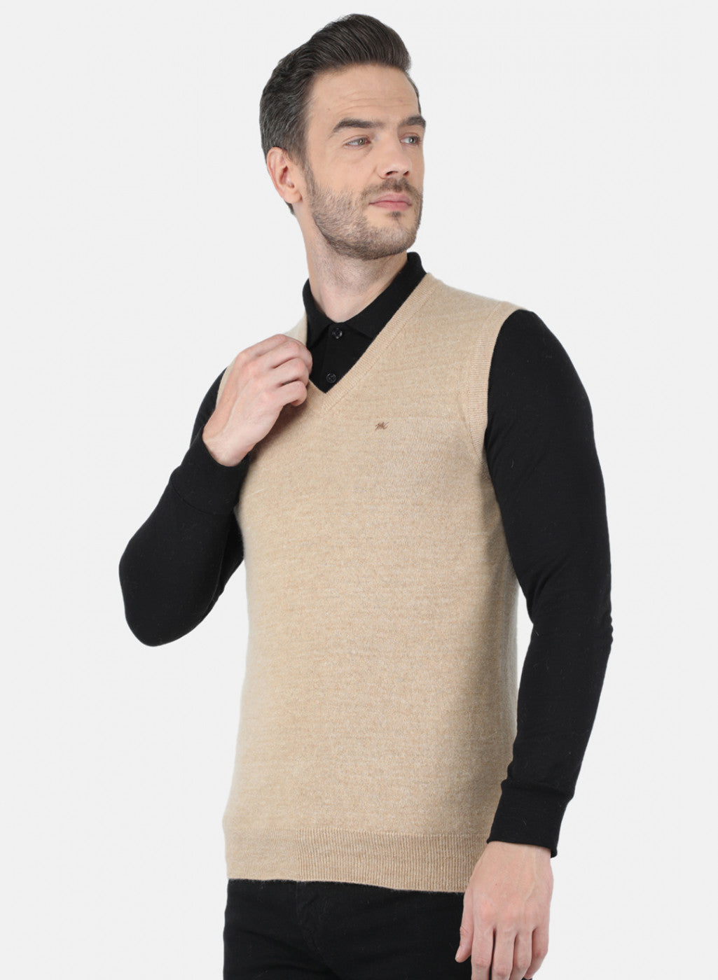 Men Beige Solid Sweater