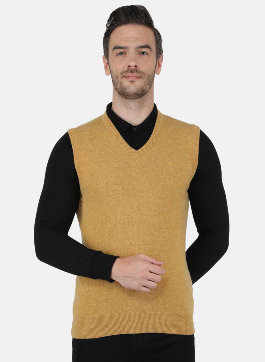 Men Mustard Solid Sweater