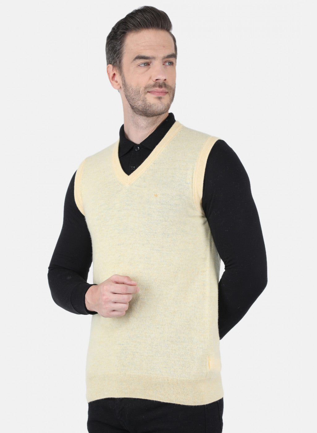 Men Light Yellow Solid Sweater