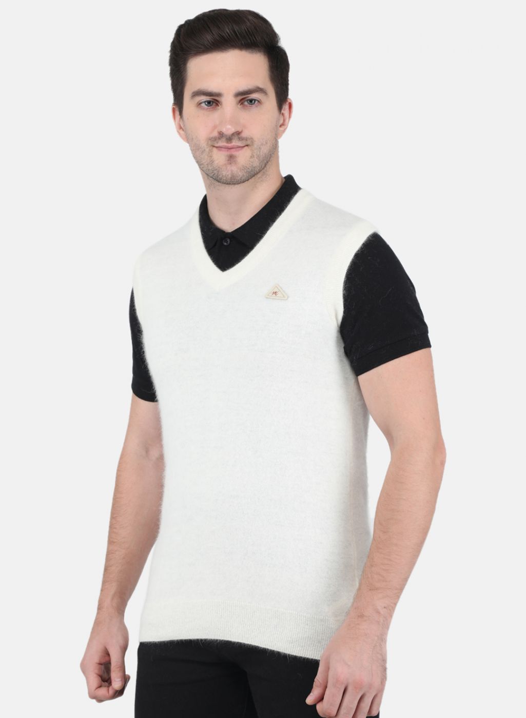 Men White Solid Sweater