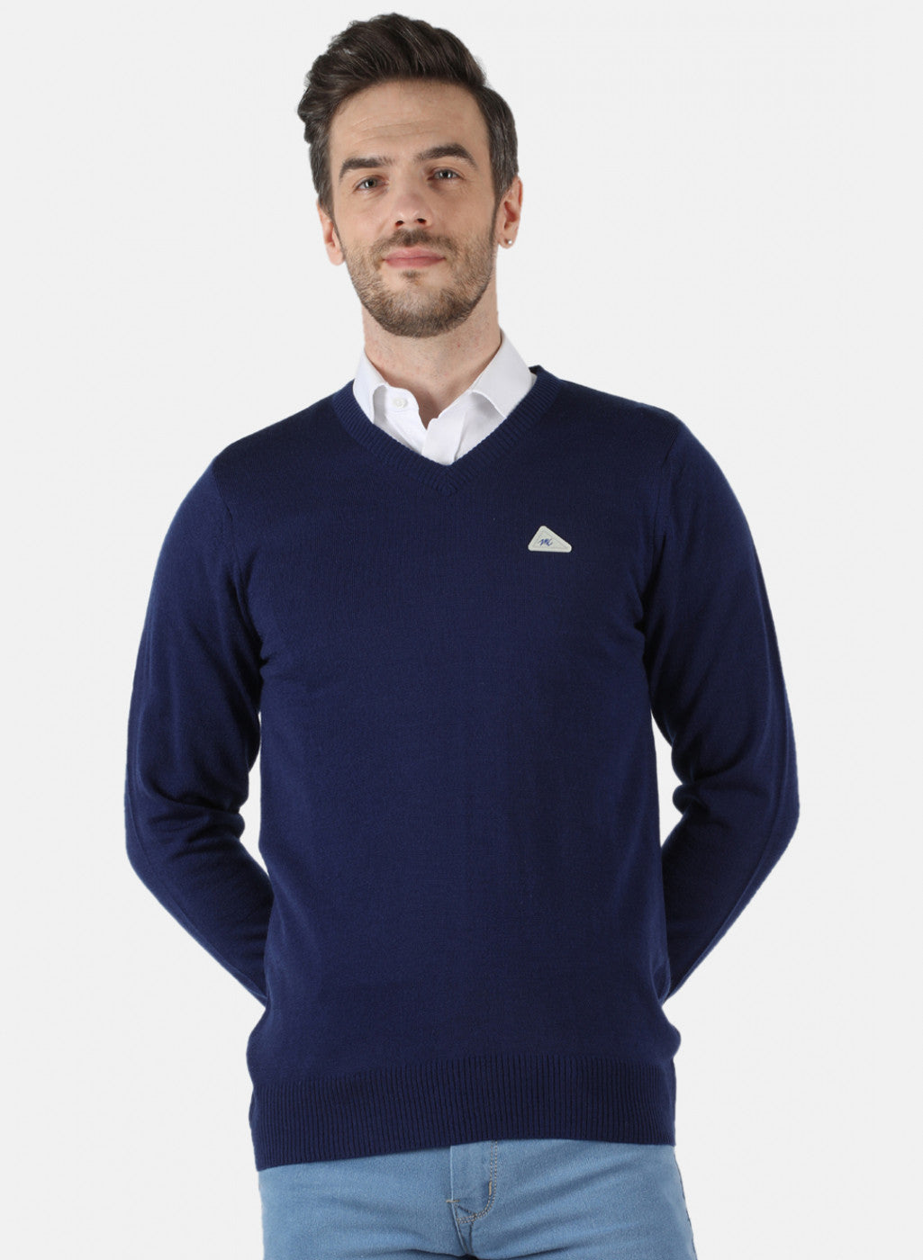Men Blue Solid Pullover