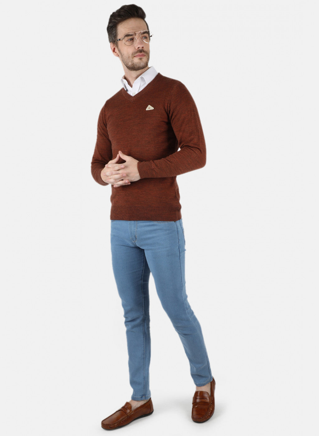 Men Brown Solid Pullover
