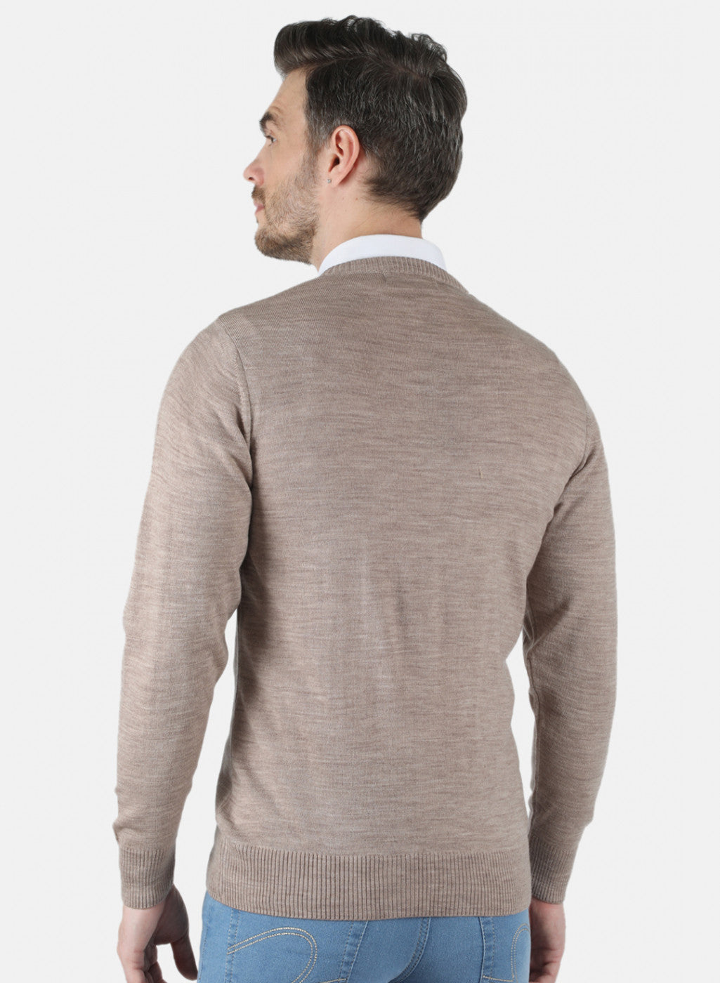 Men Beige Solid Pullover