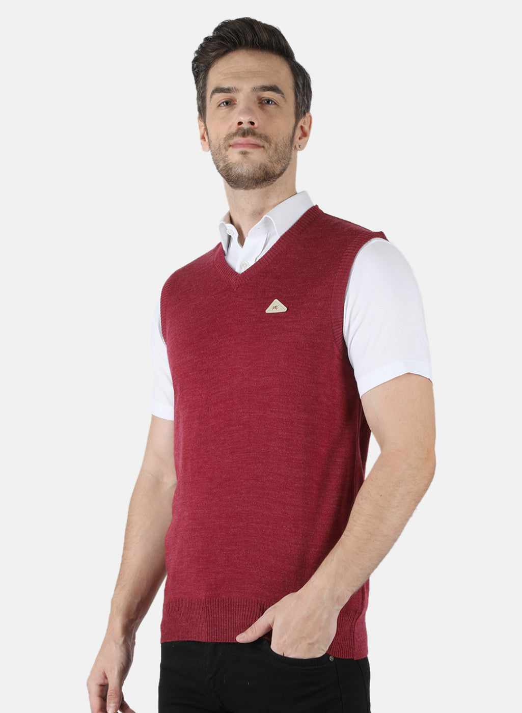 Men Red Solid Sweater