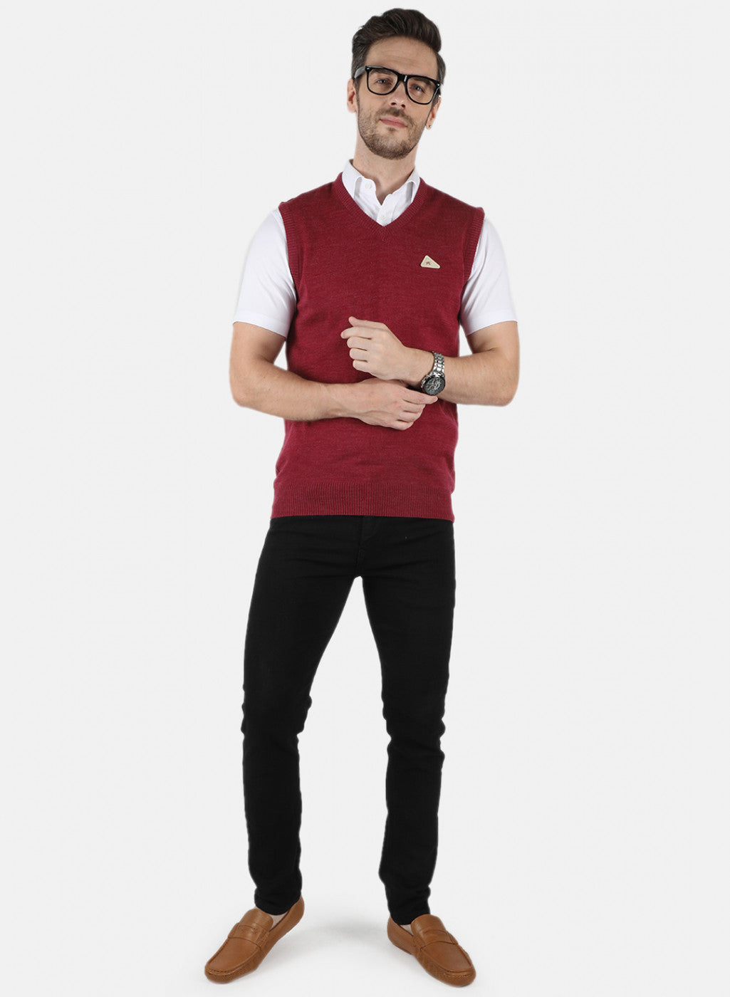 Men Red Solid Sweater