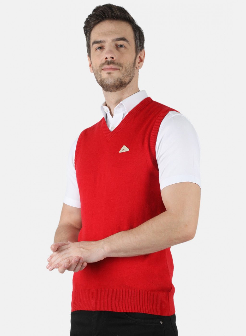 Men Red Solid Sweater
