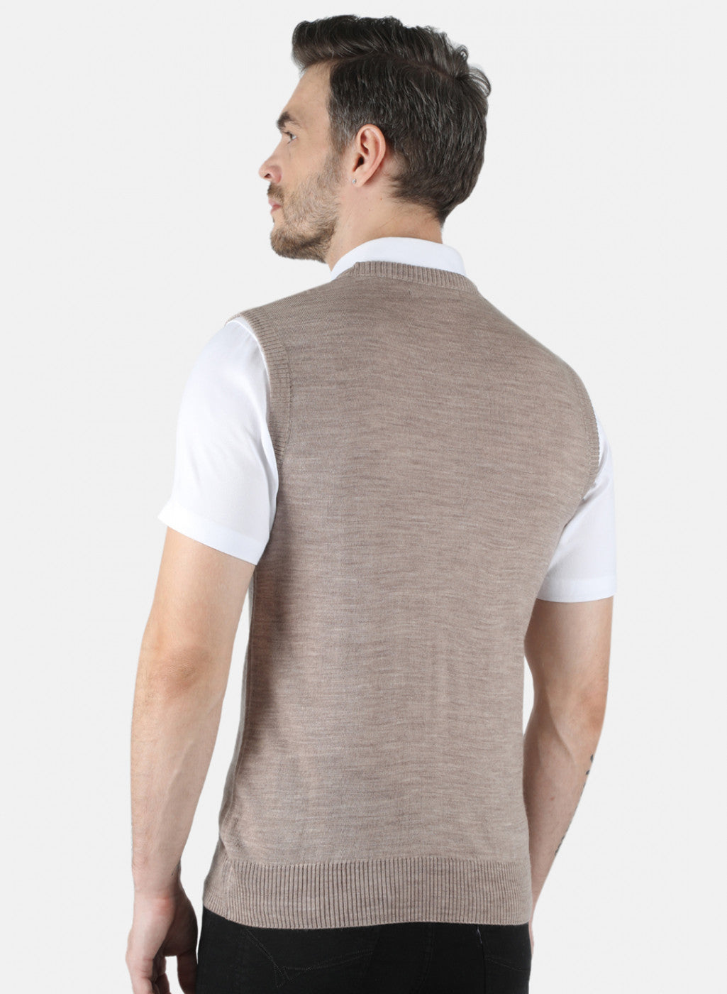 Men Beige Solid Sweater