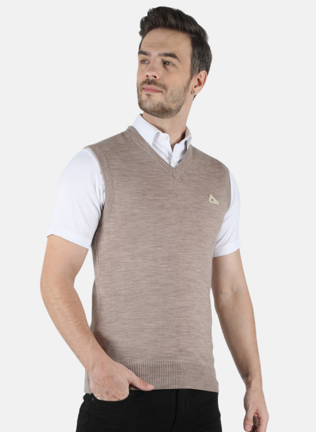 Men Beige Solid Sweater