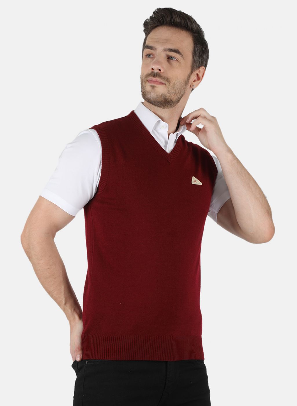 Men Maroon Solid Sweater