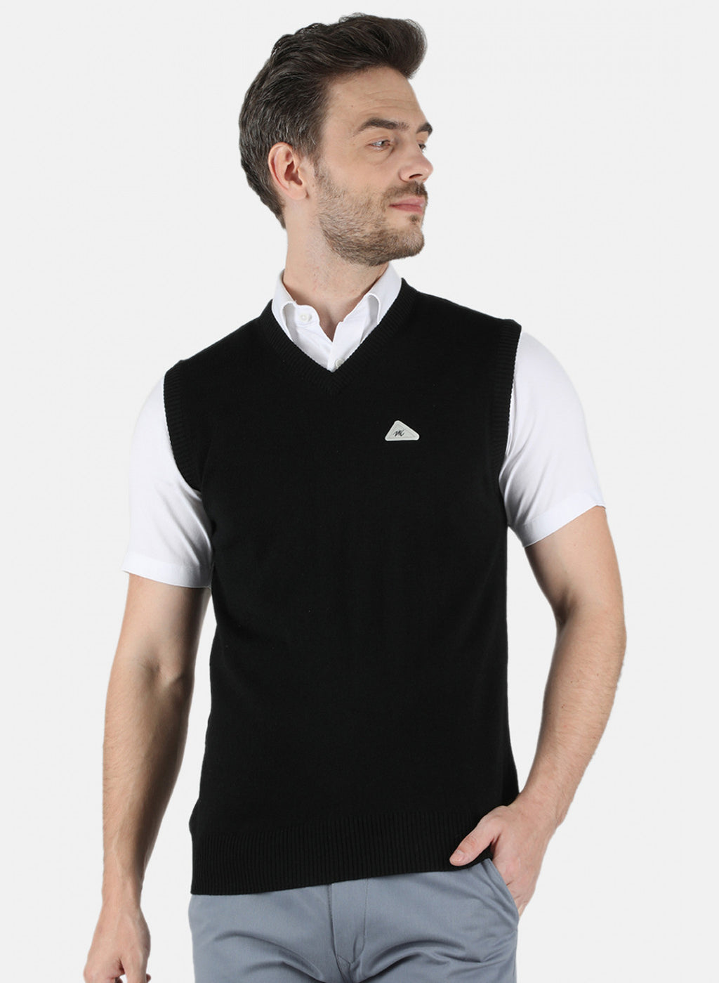 Men Black Solid Sweater
