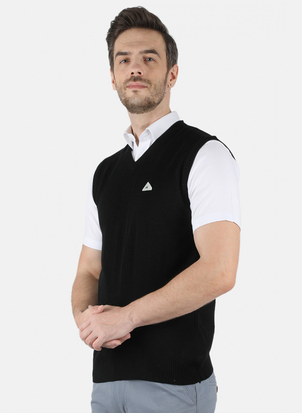 Men Black Solid Sweater