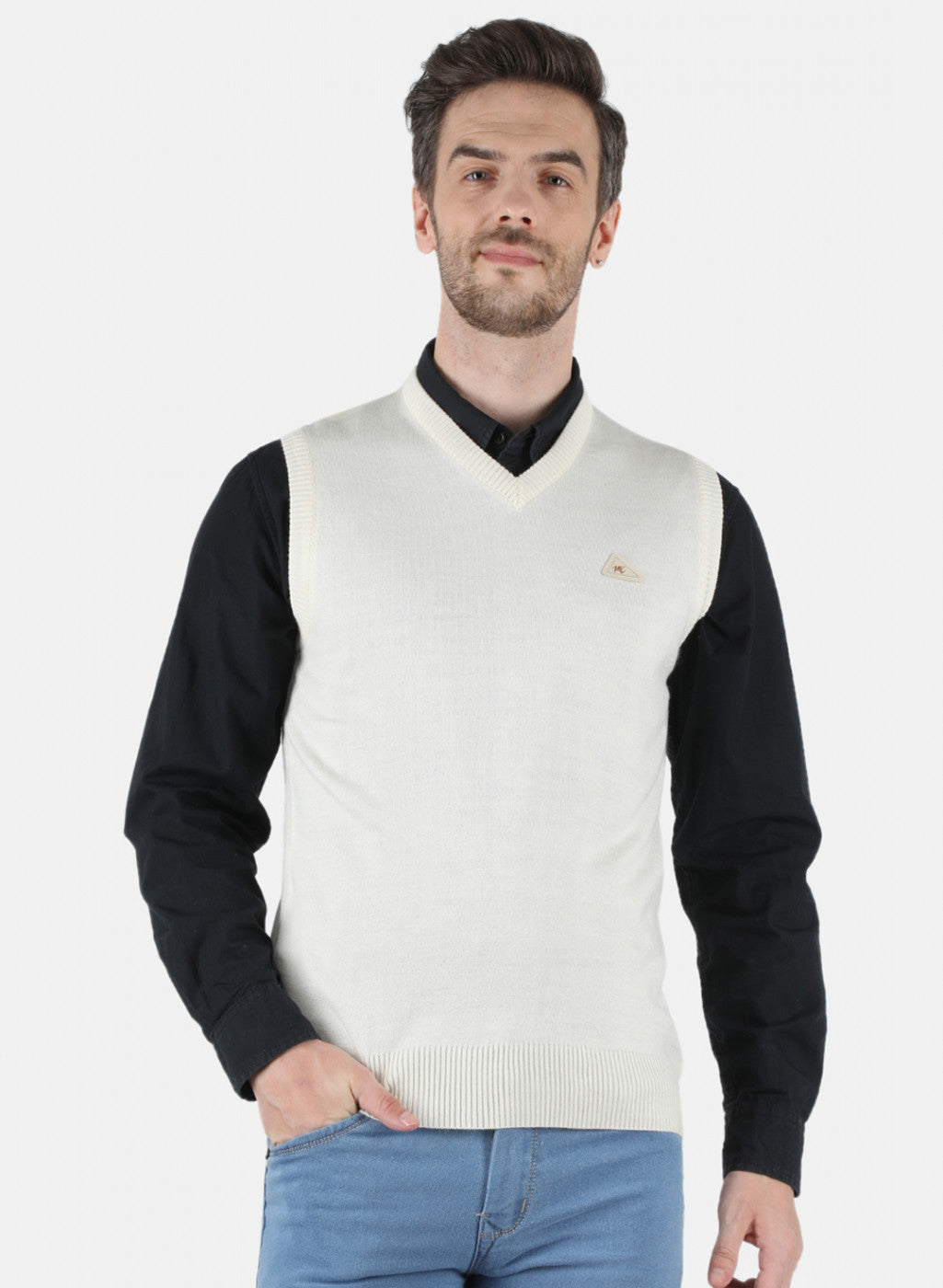 Men Off White Solid Sweater