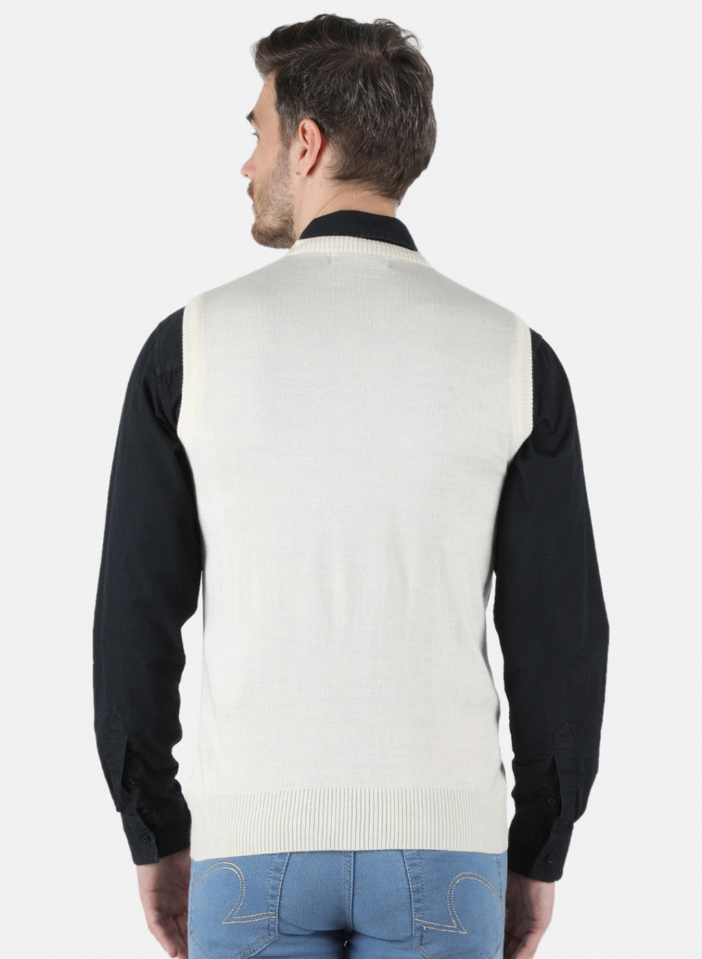 Men Off White Solid Sweater