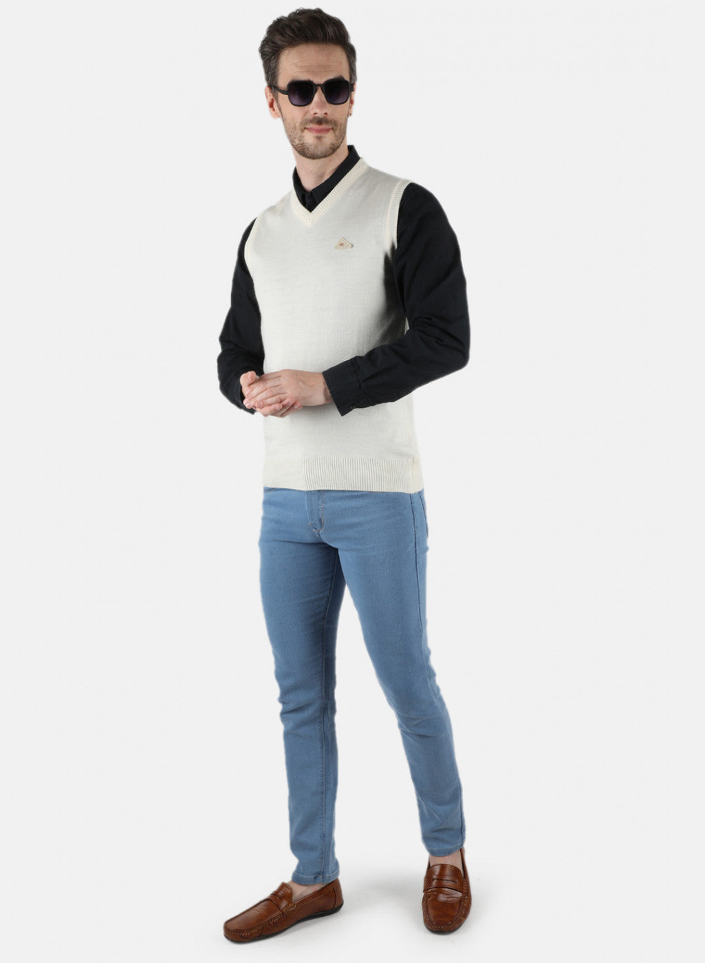 Men Off White Solid Sweater