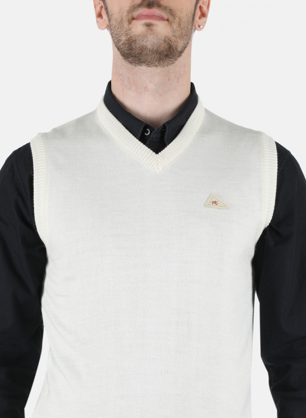 Men Off White Solid Sweater